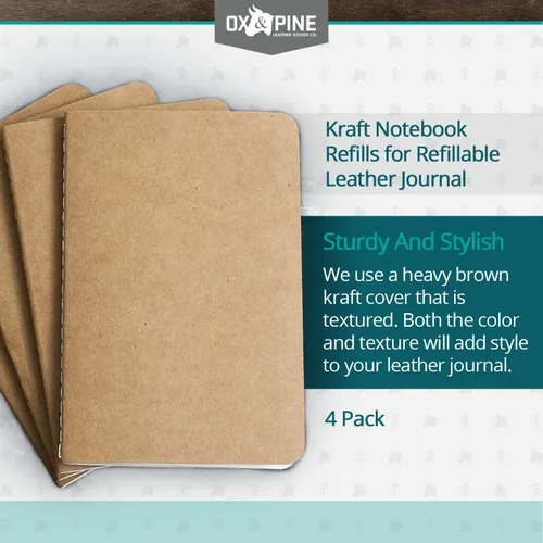 Miniatura 5 de Ox & Pine Recambios de cuaderno Kraft para diario de cuero recargable (paquete de 4) de 4 x 6 pulgadas, 5 x 7 pulgadas o 6 x 8 pulgadas