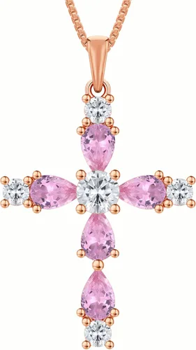 Miniatura 22 de YL Collar de cruz de plata de ley 925 con colgante de piedra natal religiosa para mujer