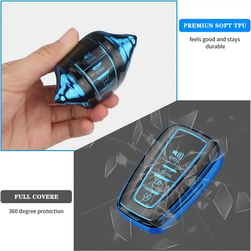 Miniatura 5 de QBUC para Toyota Funda para Llavero con Llavero Adecuada para RAV4 Camry Avalon C-HR Corolla GT86 Estuche de Llavero de TPU Premium (Estilo 1-Azul)