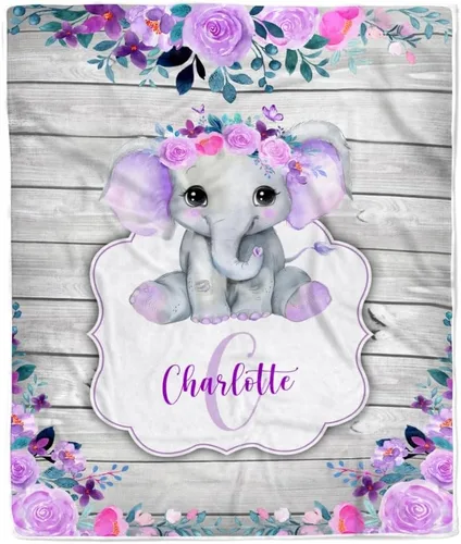 Miniatura 12 de Manta de bebé personalizada con nombre, linda flor de elefante, recién nacido, niña, niños, hija, multicolor 507