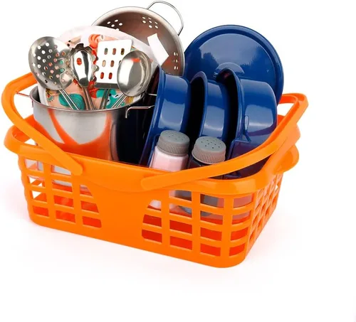 Miniatura 8 de Juego de accesorios de juguete de cocina para niños pequeños, juego de cocina para niñas y niños, incluye ollas y sartenes coloridas (azul)