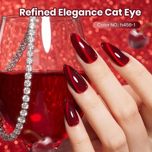 Miniatura 6 de Beetles - Esmalte de uñas de gel de ojo de gato rojo, cereza teñida de vino, 0.5 onzas líquidas, esmalte de gel magnético 2 efectos de ojo de gato