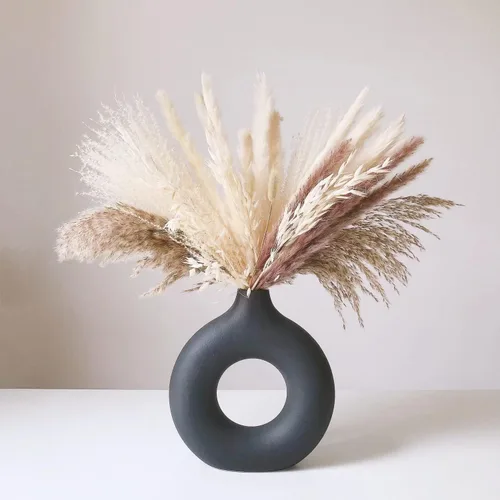 Jarrones de cerámica blanca para hierba de pampas, diseño de gota de agua, jarrón de rosquilla, decoración moderna para el hogar, estilo minimalista