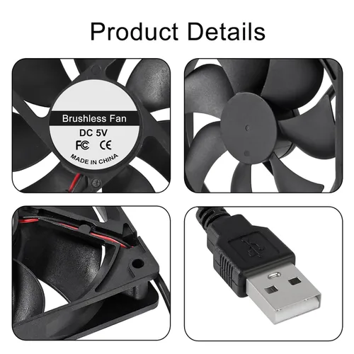 Miniatura 3 de ACEIRMC Ventilador de refrigeración sin escobillas USB de 4.724 in x 0.984 in CC 5 V, ventilador de refrigeración silencioso 12025 mini ventilador