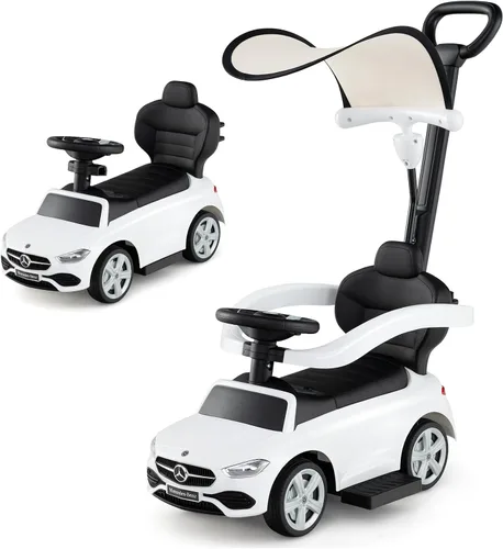 Miniatura 11 de Costzon Coche de empuje para niños pequeños, 3 en 1 Mercedes Benz Cochecito deslizante caminador con toldo, mango, barra de seguridad, sonido