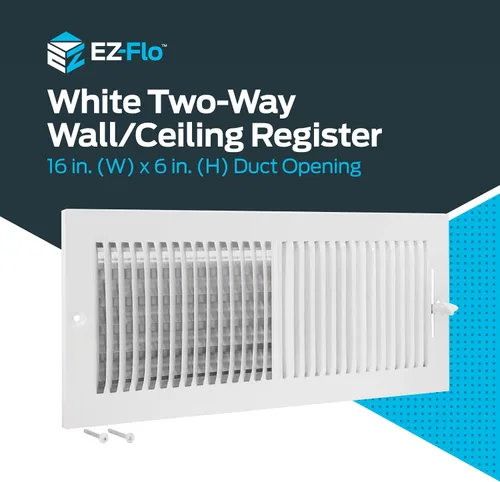 Miniatura 2 de EZ-FLO Cubierta de Ventilación de Aire Blanca de 16 x 6 Pulgadas (Apertura de Conducto) para Pared o Techo, Registro de Ventilación Bidireccional