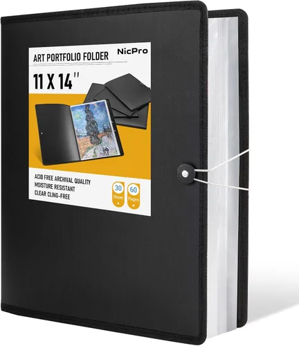 Miniatura 11 de Nicpro Portafolio de arte de 11 x 17 pulgadas, carpeta grande mejorada para obras de arte con 30 bolsillos, 60 páginas, carpeta de libro
