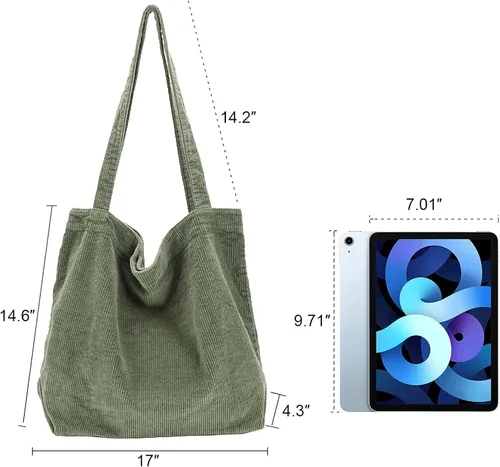 Miniatura 3 de ALUWU Bolso de mano de pana para mujeres y niñas, bolso de hombro de lona lindo bolso grande