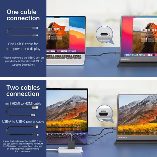 Miniatura 7 de Monitor Portátil de 15.6 Pulgadas 1080P FHD IPS Pantalla de Juegos con USB-C y HDMI, Segunda Pantalla Externa Ultra-Delgada con Cubierta Inteligente