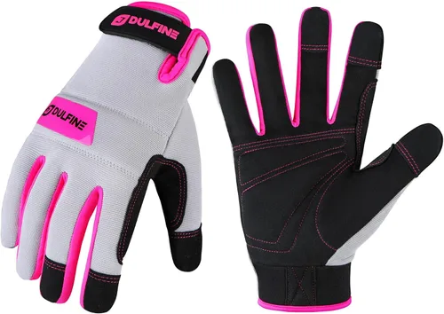 DULFINE Guantes de trabajo para mujer, ajuste flexible y transpirable con nudillos y palma acolchados, compatibles con pantalla táctil, ideales para