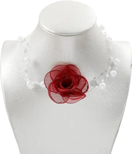 Miniatura 3 de Gargantilla de flor de rosa de camelia, collar de perlas artificiales vintage para mujer, accesorios elegantes para el cuello, collares de fiesta