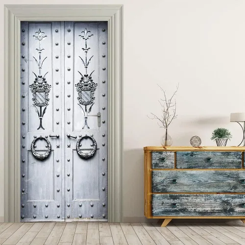 Calcomanías 3D para puerta, murales para despegar y pegar, puerta de hierro, calcomanías de pared, autoadhesivas, extraíbles, impermeables, de PVC,