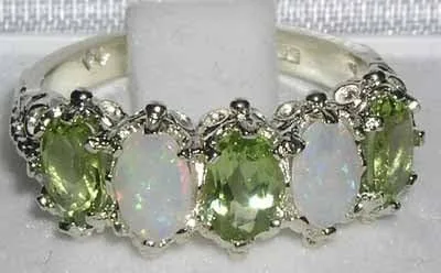 Miniatura 4 de Anillo de eternidad para mujer de plata de ley 925 con peridoto y ópalo auténticos
