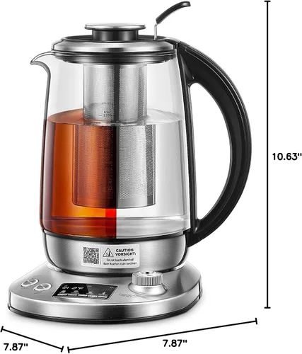Miniatura 9 de Hervidor de té eléctrico, hervidor de vidrio con 9 ajustes preestablecidos de control de temperatura, tetera de 1200 W con infusor extraíble, 2