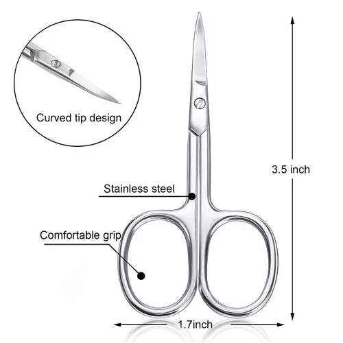 Miniatura 2 de Tijeras curvadas para cutículas, tijeras de manicura de acero inoxidable, tijeras de aseo facial multiusos, tijeras curvadas para uñas, cejas