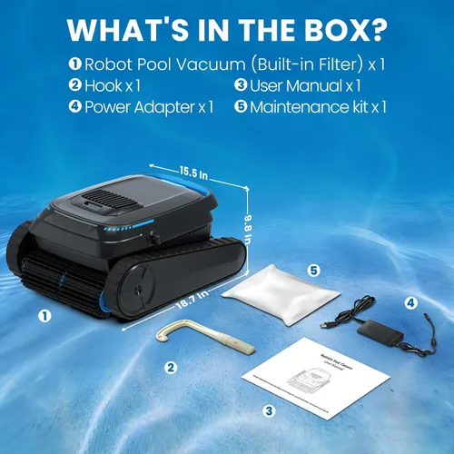 Miniatura 9 de Aspiradora robótica PC10, robot limpiador de piscina inalámbrico para piscinas enterradas y sobre el suelo, navegación inteligente, potencia