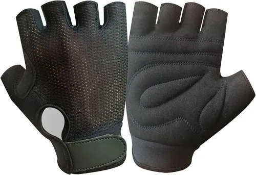 Guantes de ciclismo de alta calidad Amara cuero acolchado palma fitness culturismo gimnasio silla de ruedas autobús - 609 Color: negro con red negra