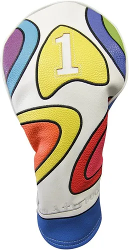 Majek Funda de golf retro edición limitada estilo vintage de cuero psicodélico colorido Groovy diseño personalizado 1 cubierta de cabeza de