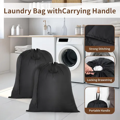 Miniatura 3 de OTraki Paquete de 2 bolsas de lavandería lavables de viaje de 20 x 24 pulgadas, bolsas de lavandería resistentes con asas, ropa sucia, cordón