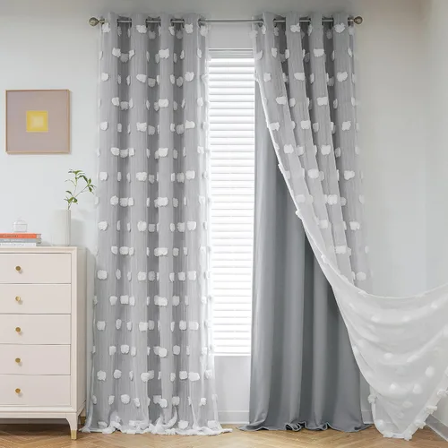 Miniatura 33 de Mysky Home Cortinas de doble capa, dormitorio, traslúcidas, opacas, habitación de niños, comedor, guardería, ojales, oscurecer la habitación, 52 x