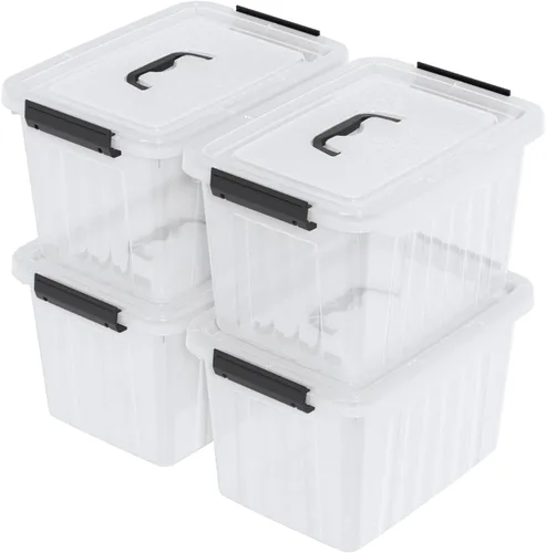Miniatura 10 de Caja de almacenamiento transparente pequeña de 3.5 cuartos de galón con asa, pequeños contenedores de plástico con tapas, 6 paquetes