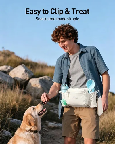 Miniatura 5 de AGPTEK Riñonera para pasear perros, bolsa de entrenamiento de perros de gran capacidad, bolsa de cintura con bolsa extraíble para aperitivos
