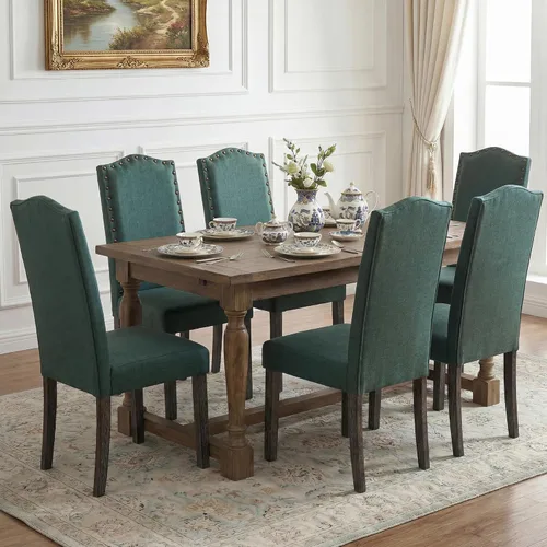 Miniatura 8 de LSSBOUGHT Juego de 2 sillas de comedor tapizadas Parsons de tela, sillas de cocina con marco de madera maciza y ribete de cabeza de clavo