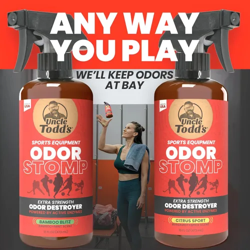 Miniatura 7 de Uncle Todd’s Odor Stomp Aerosol Eliminador de Olor para Equipo Deportivo - Desodorizador de Fuerza Extra con Enzimas para Fútbol, Hockey, Bolsas