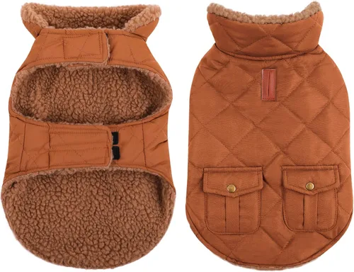 Miniatura 18 de Queenmore Abrigo de invierno para perro, chaqueta de vellón, ropa impermeable para perros para clima frío, acolchado de algodón grueso y cálido, Rosa
