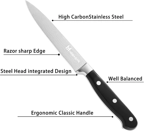 Miniatura 3 de Cuchillo de chef de 5 pulgadas y juego de cuchillos de cocina profesional, acero inoxidable alemán de alto carbono, afilado de afeitar, mango