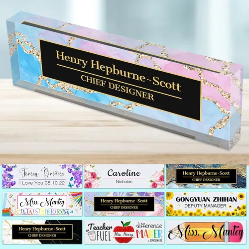 Miniatura 26 de Placa de nombre de escritorio personalizada para profesores, placa de nombre para escritorios, placa de escritorio de vidrio acrílico transparente