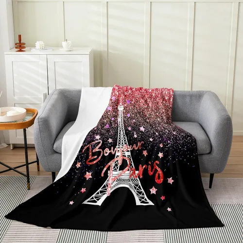 Miniatura 15 de Feelyou Manta de felpa de la Torre Eiffel con purpurina, color azul, morado, pastel, para todas las estaciones, manta de cama para niños, manta