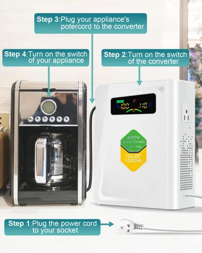 Miniatura 6 de Transformador de 220 V a 110 V de 1000 W, convertidor de voltaje de energía sin ruido, con diez funciones de protección, adecuado para máquinas