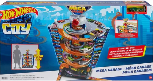 Miniatura 6 de Hot Wheels City Mega Garage Juego con elevador de corcho y almacenamiento para más de 60 autos, incluye 1 vehículo Hot Wheels a escala 1:64, regalo
