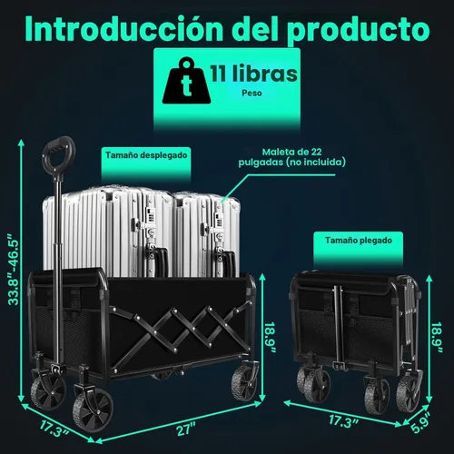 Miniatura 4 de Carro plegable con ruedas: Carro plegable de alta resistencia de 163 kg, Carro plegable portátil todo terreno para compras de comestibles, Camping