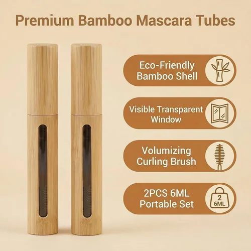 Miniatura 3 de 2 Uds. 6ML Vacío Apariencia de Bambú Pestañas Tubos Tubo de Rímel Soporte de Varita de Pestañas Contenedor Cosmético Maquillaje Muestra Embalaje