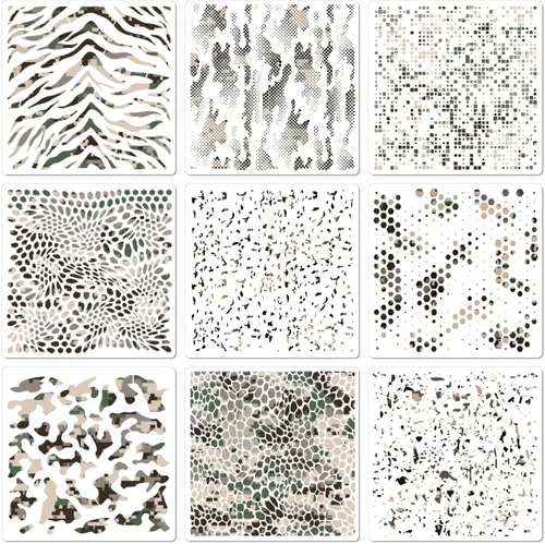 9 plantillas de camuflaje para pintura en aerosol, plantillas de patrón de camuflaje, plantillas de pintura de camuflaje digital reutilizables, para