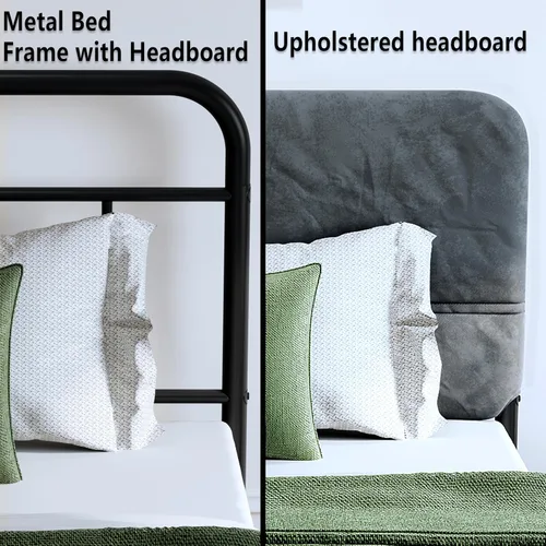 Miniatura 7 de Base de cama metálica de 14 pulgadas, base de cama tamaño individual con cabecero tapizado, base de colchón resistente y de alta capacidad, fácil