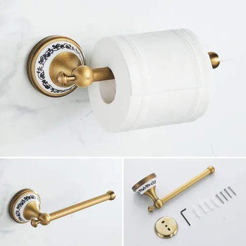 Miniatura 6 de Juego de accesorios de baño de bronce antiguo, toallero ajustable, soporte para rollo de papel higiénico, soporte para toalla de mano, gancho, juego