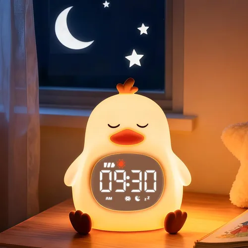 Miniatura 21 de Reloj despertador de conejo con luz nocturna para niños con entrenamiento del sueño y máquina de sonido, lámpara de silicona recargable
