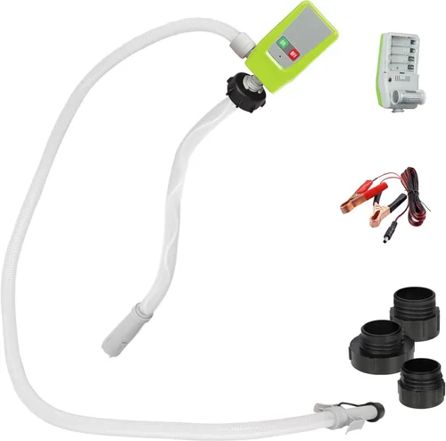 Bomba de transferencia de combustible con parada automática, alimentada por pilas AA/CC, 2 modos de alimentación, manguera extra larga con adaptador