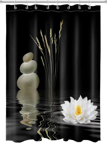 Miniatura 2 de LB Cortina de ducha asiática de piedra zen, cortina de ducha japonesa para baño, cortinas de baño de tela negra de 48 x 72 pulgadas con ganchos