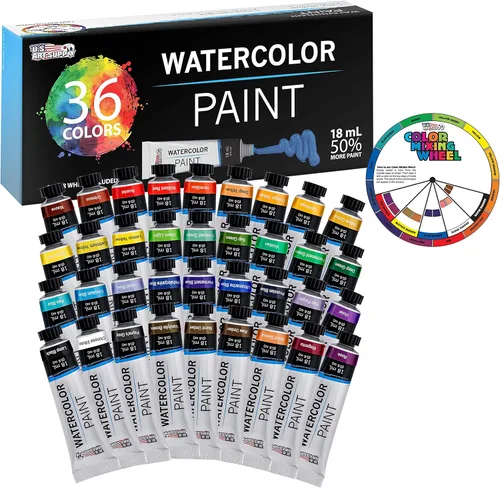 U.S. Art Supply - Juego de pintura de acuarela de 36 colores, tubos profesionales de 12 ml, pigmentos vibrantes - Juego de pintura de acuarela para