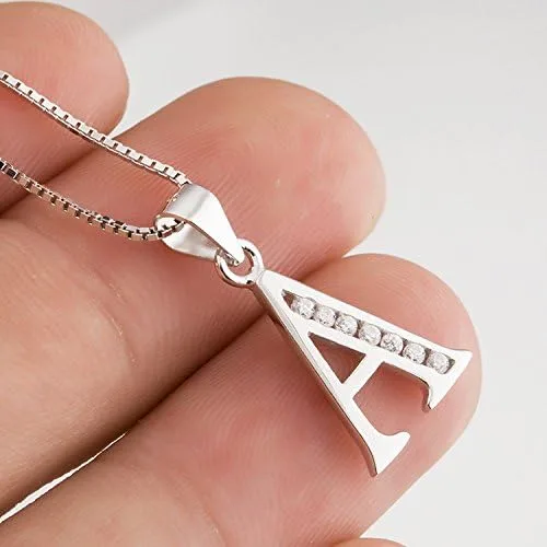 Miniatura 2 de Dijes personalizados para collar colgante con las 26 letras del alfabeto, circonita cúbica, plata esterlina S925.