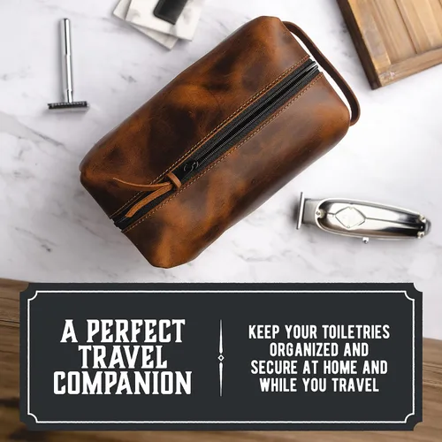 Miniatura 2 de Main Street Forge Dopp Kit Neceser de cuero de grano completo premium para hombres Fabricado en Estados Unidos Paquete de viaje para artículos