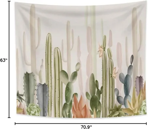 Miniatura 5 de Haoyiyi Tapiz de cactus de 70.9 x 63 pulgadas para colgar en la pared, plantas silvestres verdes, anime, desierto, fuerte vitalidad, varios cactus