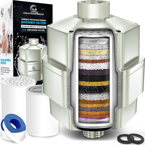 Miniatura 11 de AquaHomeGroup Filtro de ducha de 20 etapas, reduce el cloro, los metales pesados y los sedimentos, vitamina C y E, alto rendimiento, ajuste Negro