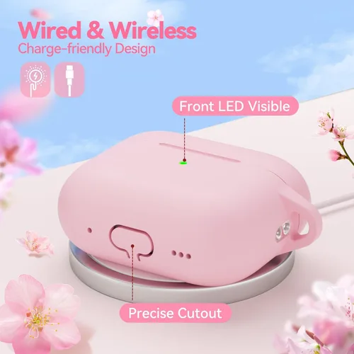 Miniatura 7 de Funda para AirPods Pro 2 con bonito llavero y bolígrafo de limpieza, funda de silicona suave para AirPods Pro de 2ª/1ª generación para mujeres