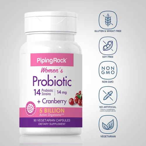 Miniatura 3 de Piping Rock Probiótico con arándano para mujer 90 cápsulas 14 cepas probióticas Suplemento vegetariano, sin OMG, sin gluten