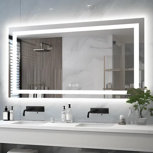 Miniatura 66 de EchosLife Espejos de baño LED de 20 x 28 pulgadas para pared, marco de aluminio negro (frontal y retroiluminado), espejo de tocador antivaho